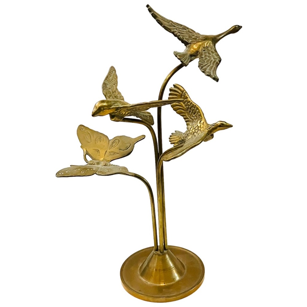 Vintage Brass Birds Stand Mid Century Modern